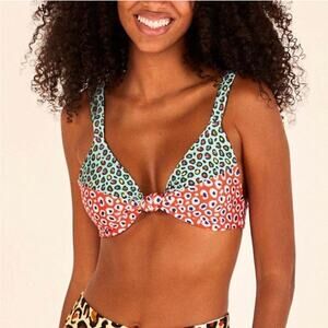 NWT Farm Rio Swimsuit Knot Bikini Leopard Patch Bra Top Pink Blue Animal Small